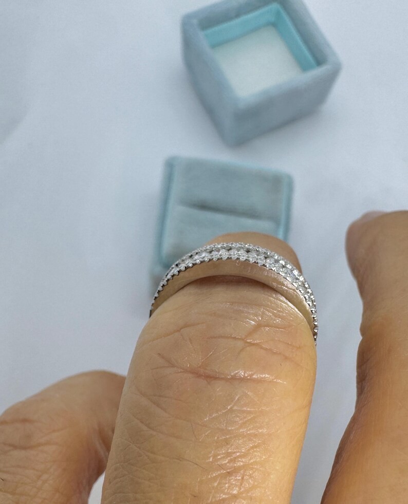 0.77Ct Round Cut Real Moissanite Anniversary Wedding Band 14K White Gold Plated