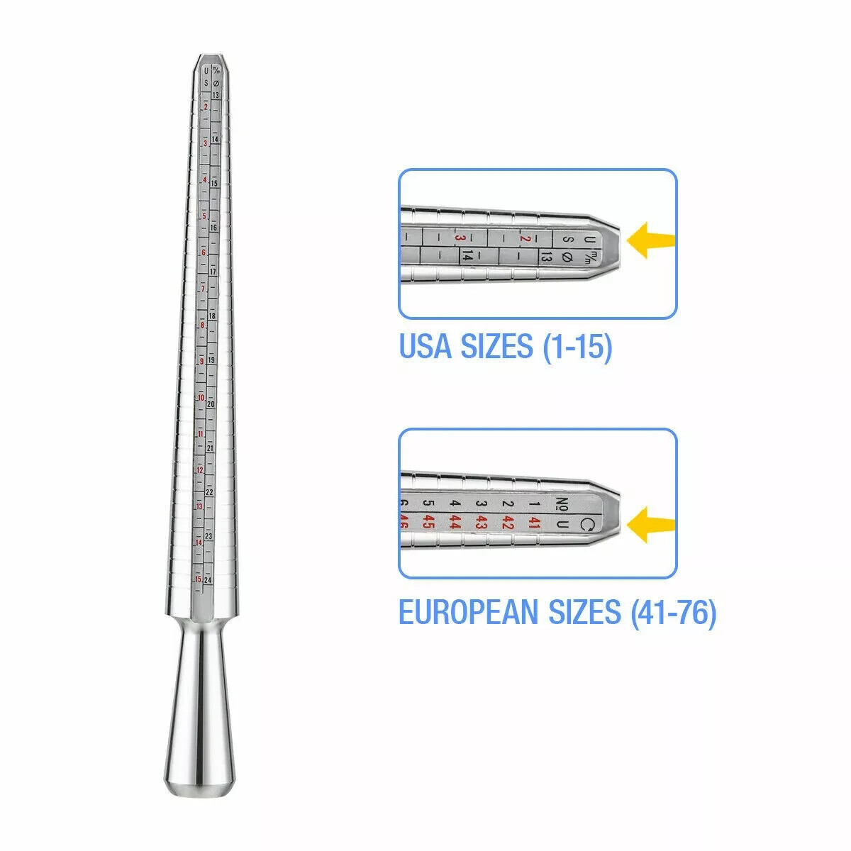 Metal Ring Sizer Guage Mandrel Finger Sizing Measure Stick Standard Jewelry Tool