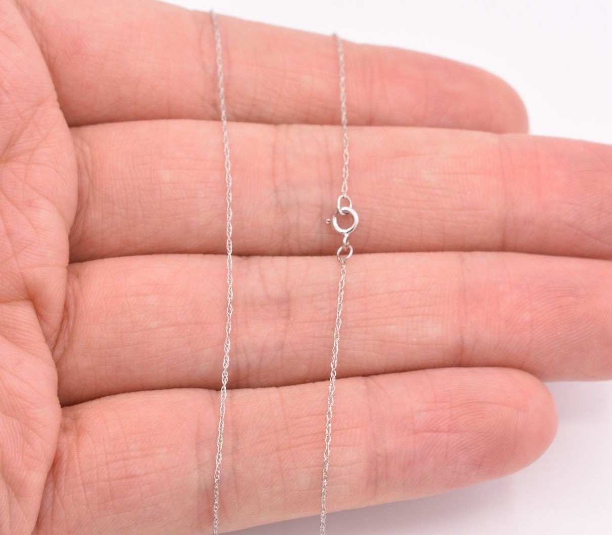 0.6mm Open Dainty Twisted Rope Chain Necklace Real Solid 14K White Gold 16″ 18″