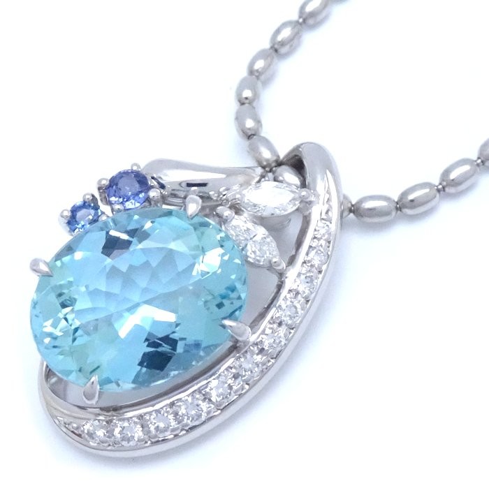 Irradiation Blue Topaz Platinum900 Necklace Diamond Sapphire /74838