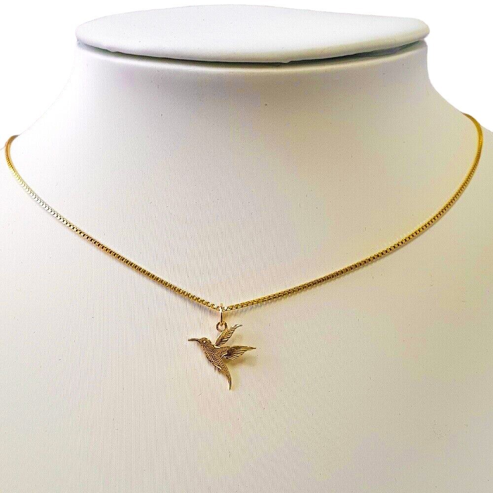 14k Yellow Gold Hummingbird Charm / Pendant, Made in USA
