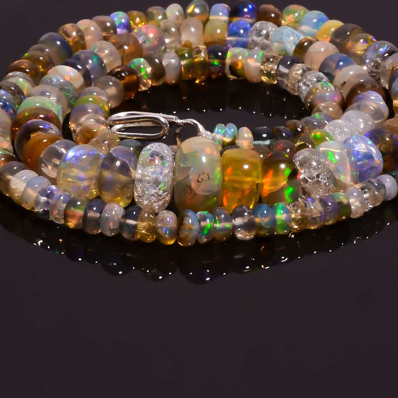 Natural Multi Ethiopian Opal Gemstone Rondelle Beads 4X3 10X5 mm Necklace 17.5″
