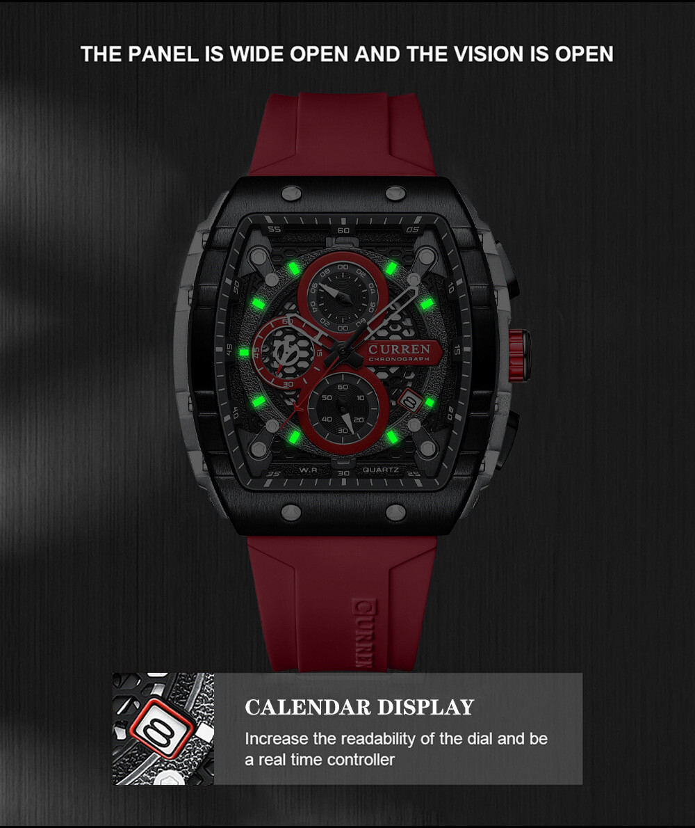 CURREN Men Sport Watch Brand Silicone Wristwatch Big Case Male Quartz Watches