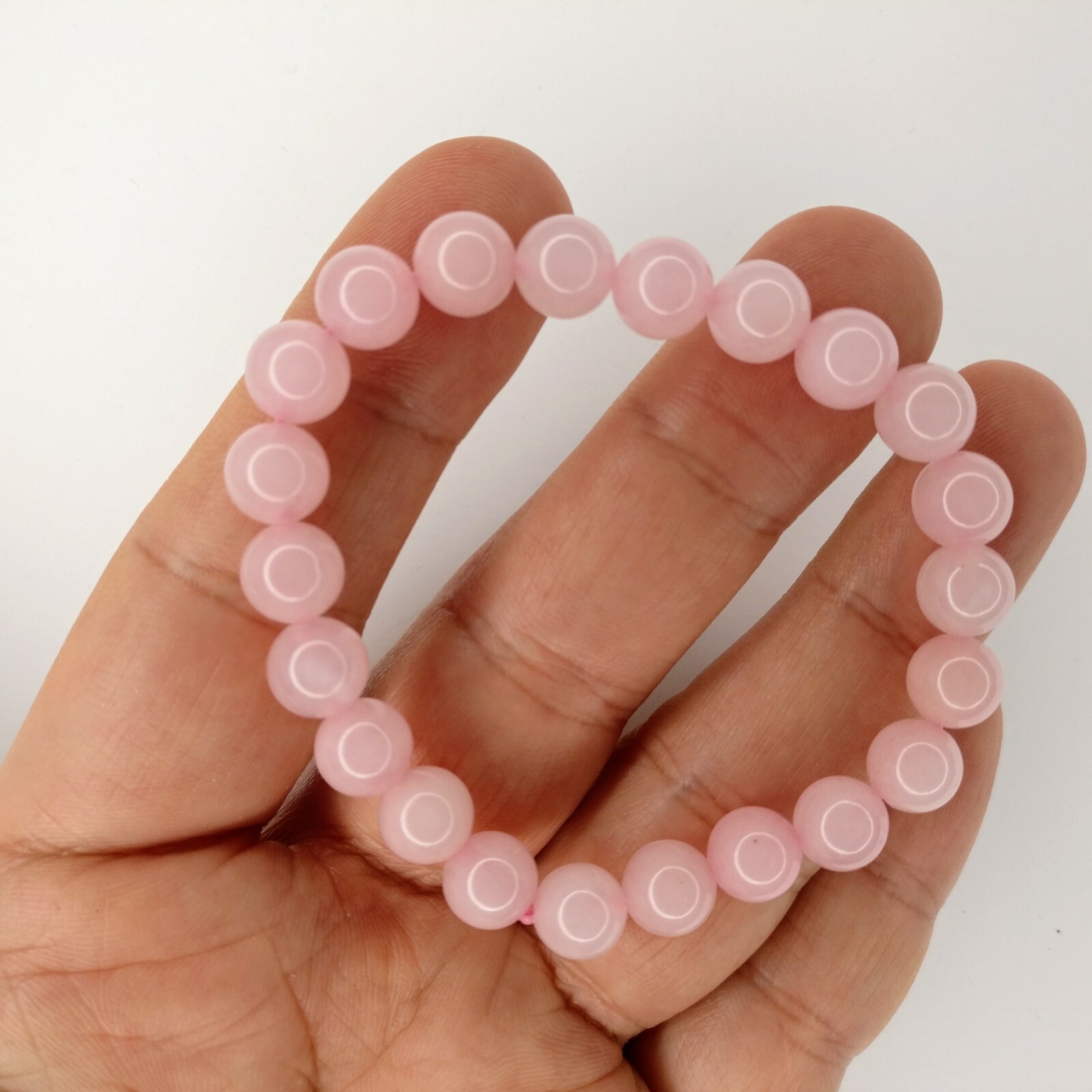 Natural Gemstone Elastic Cord Bracelet Rose Quartz 8mm Pink Christmas Gift 009