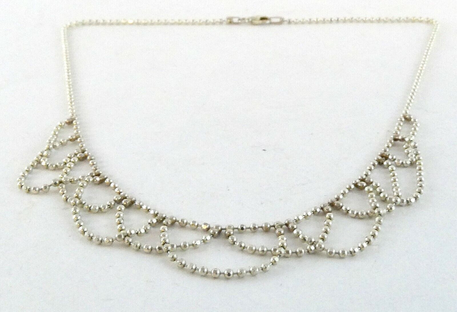 Italy Sterling Silver Diamond Cut Dot Chain Circles Bib Necklace 925 17 Inches