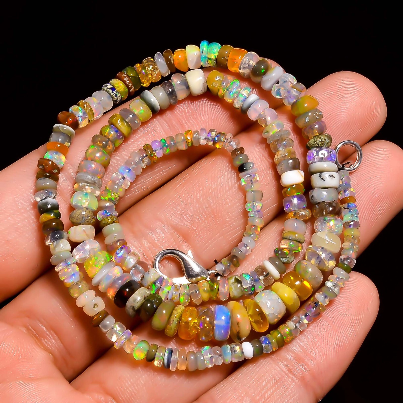 Natural Multi Ethiopian Opal Rondelle Smooth Beads 3X2 7X4mm Necklace 17″ A-5532
