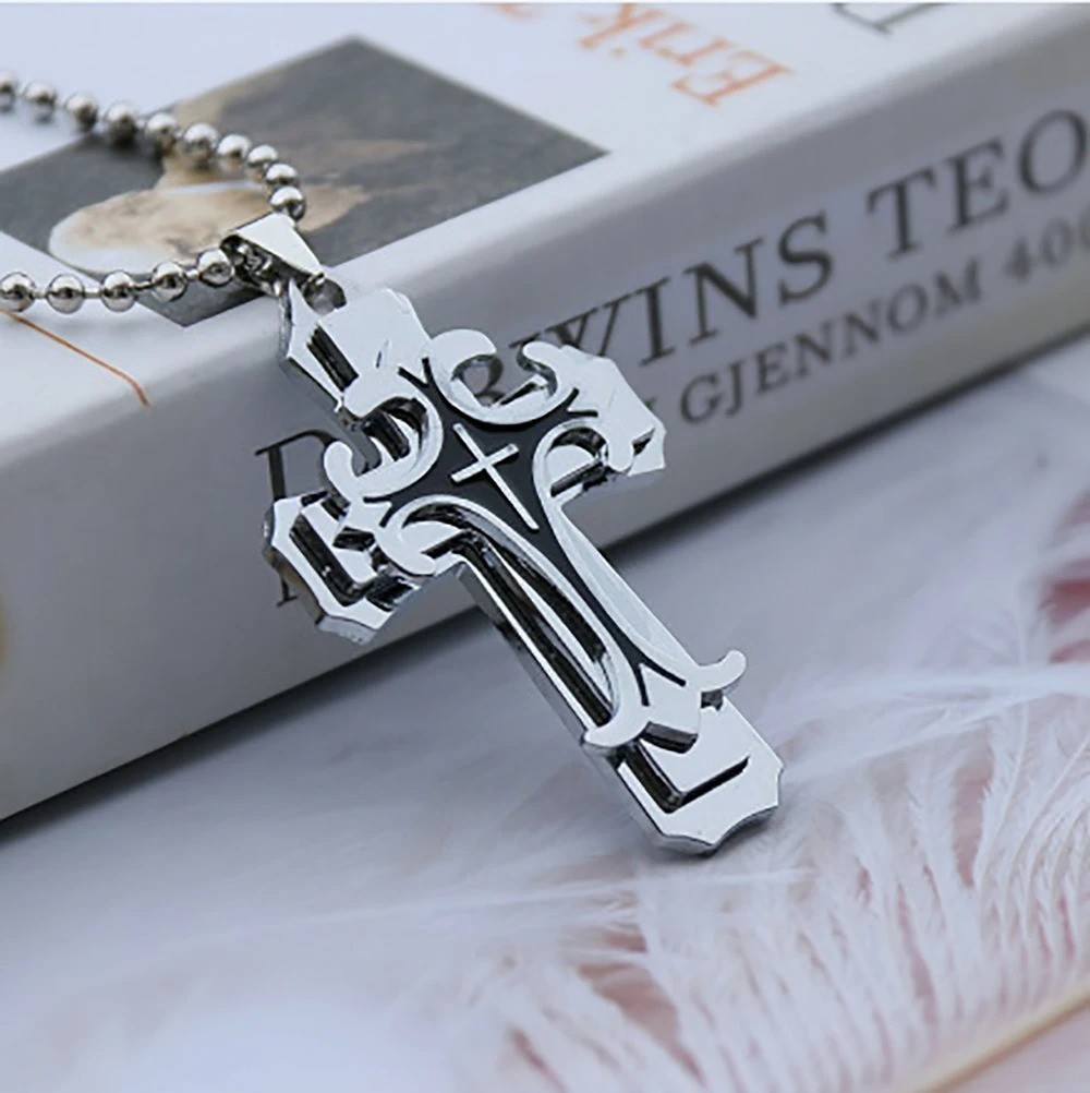 Cross Pendant Necklace Stainless Steel Crucifix Cuban Gold Black Men Unisex New