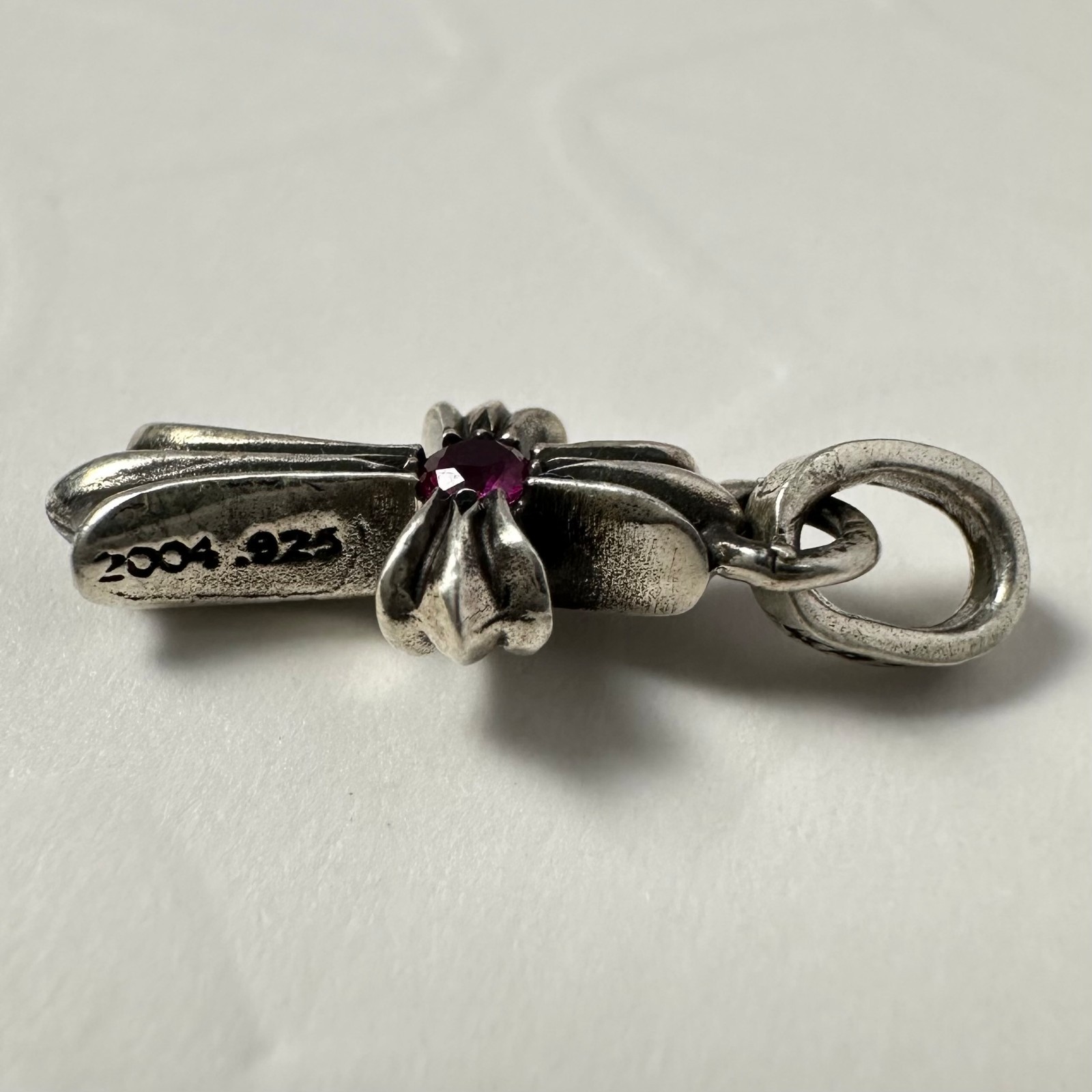 Authentic Chrome Hearts Single Ruby Baby Fat Cross Charm 925 Sterling Silver