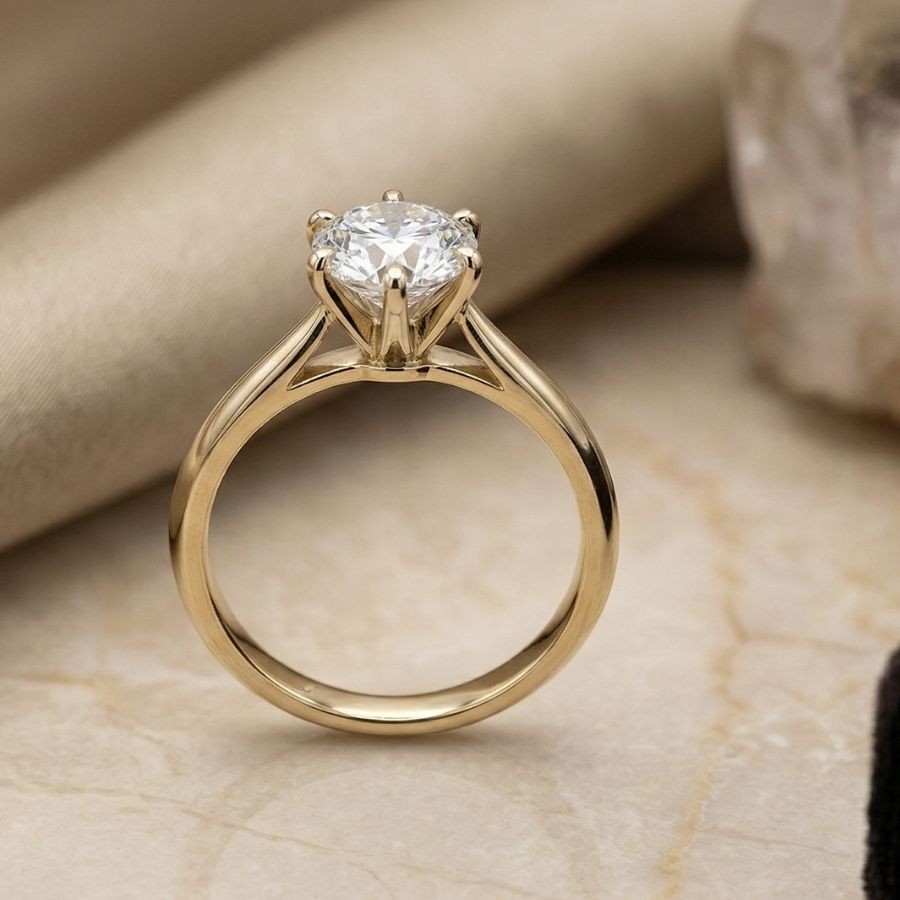 2.00Ct Round-Cut VS1 Lab Grown Diamond Wedding Engagement Ring 14k Yellow Gold