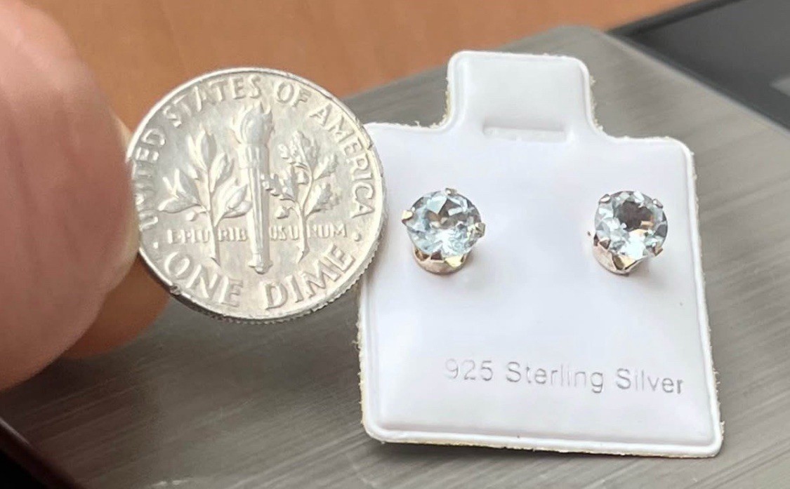 925 Very Light Blue Gemstone Sterling Silver Stud Earrings