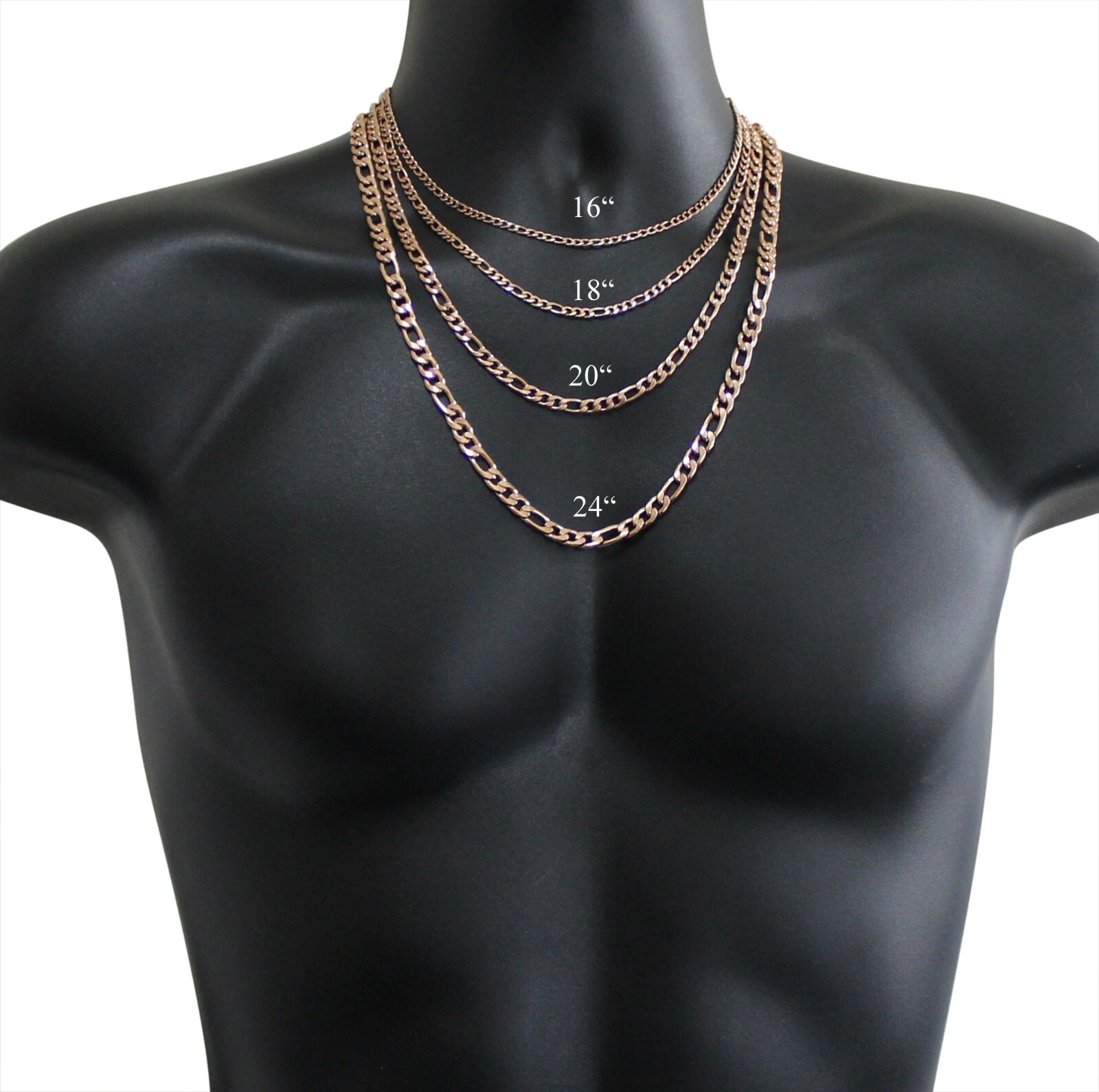 Rose Gold Plated Stainless Steel Figaro 16″- 30″ Men Women Necklace 3/4/5/7mm