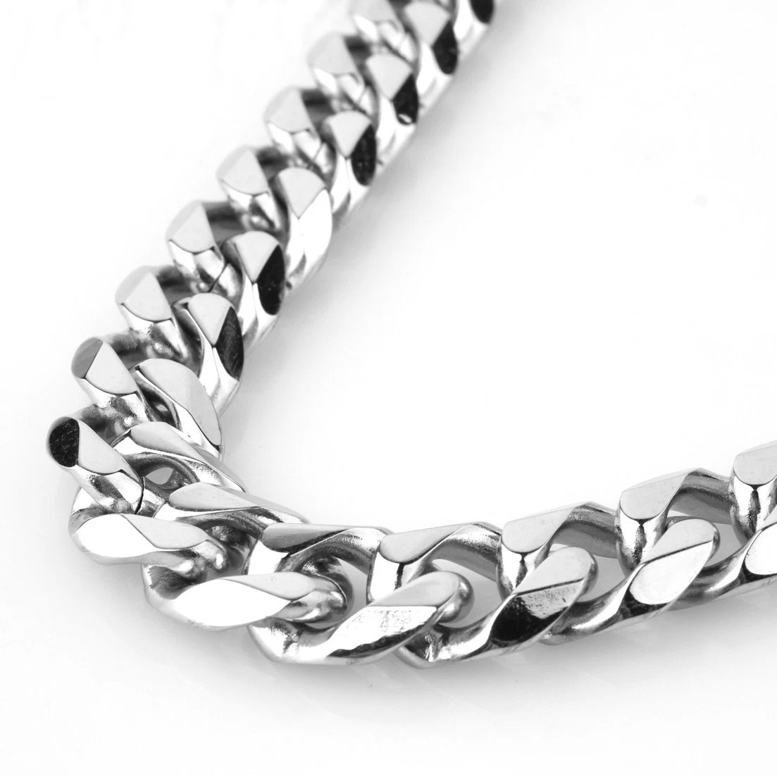 13mm/15mm Silver Stainless Steel Curb Cuban Link Chain Necklace 16″-40″