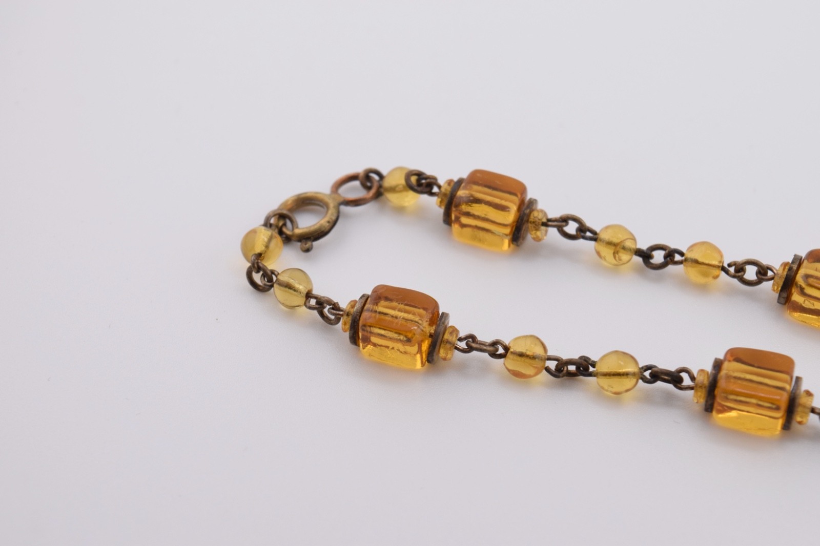 Antique Czech Necklace / Choker with Amber Colored Glass and White Enamel Accent