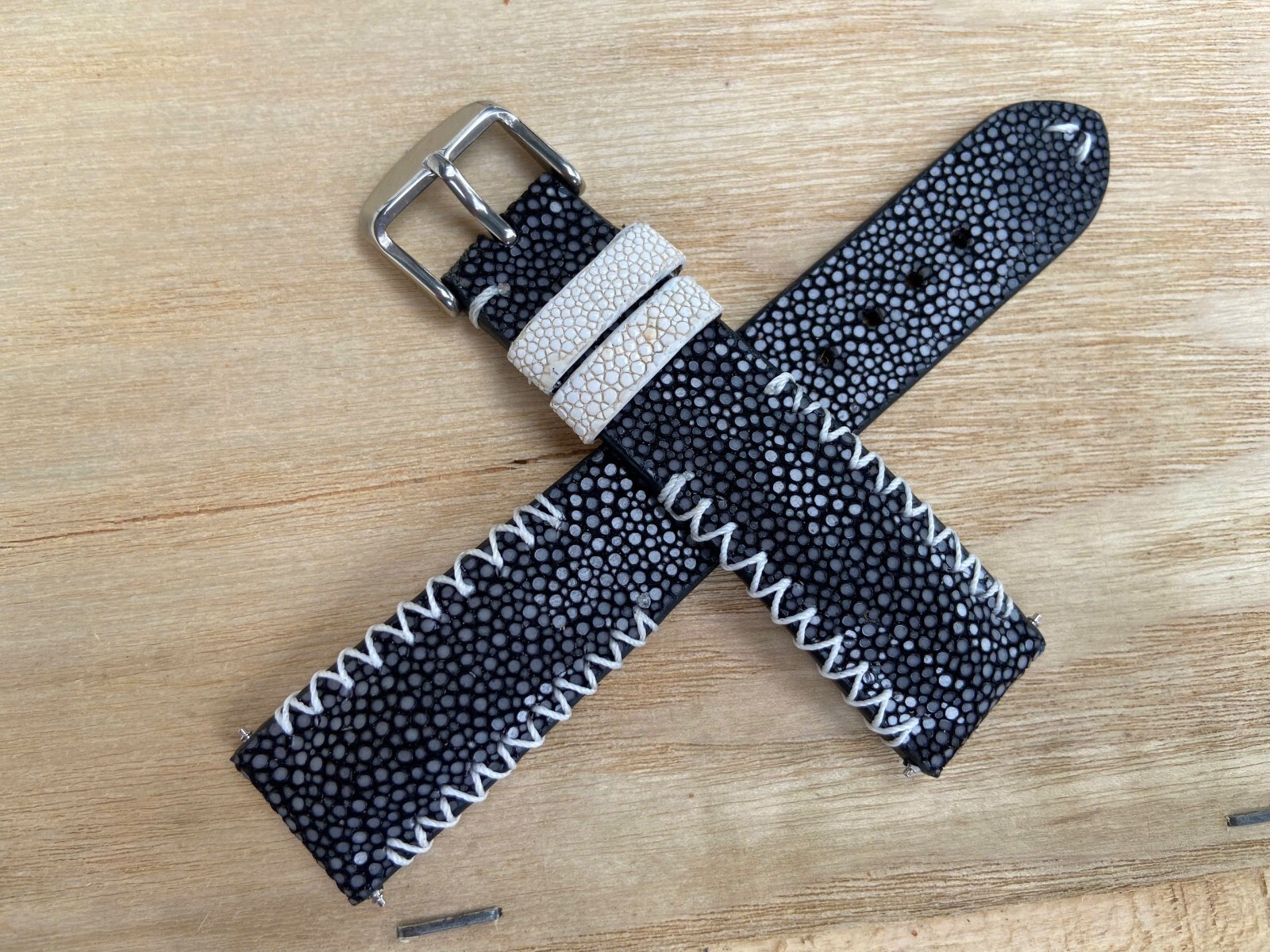Black Stingray Leather Watch Strap Band, Size 16mm 18mm 19mm 20mm 22mm 24mm 26mm