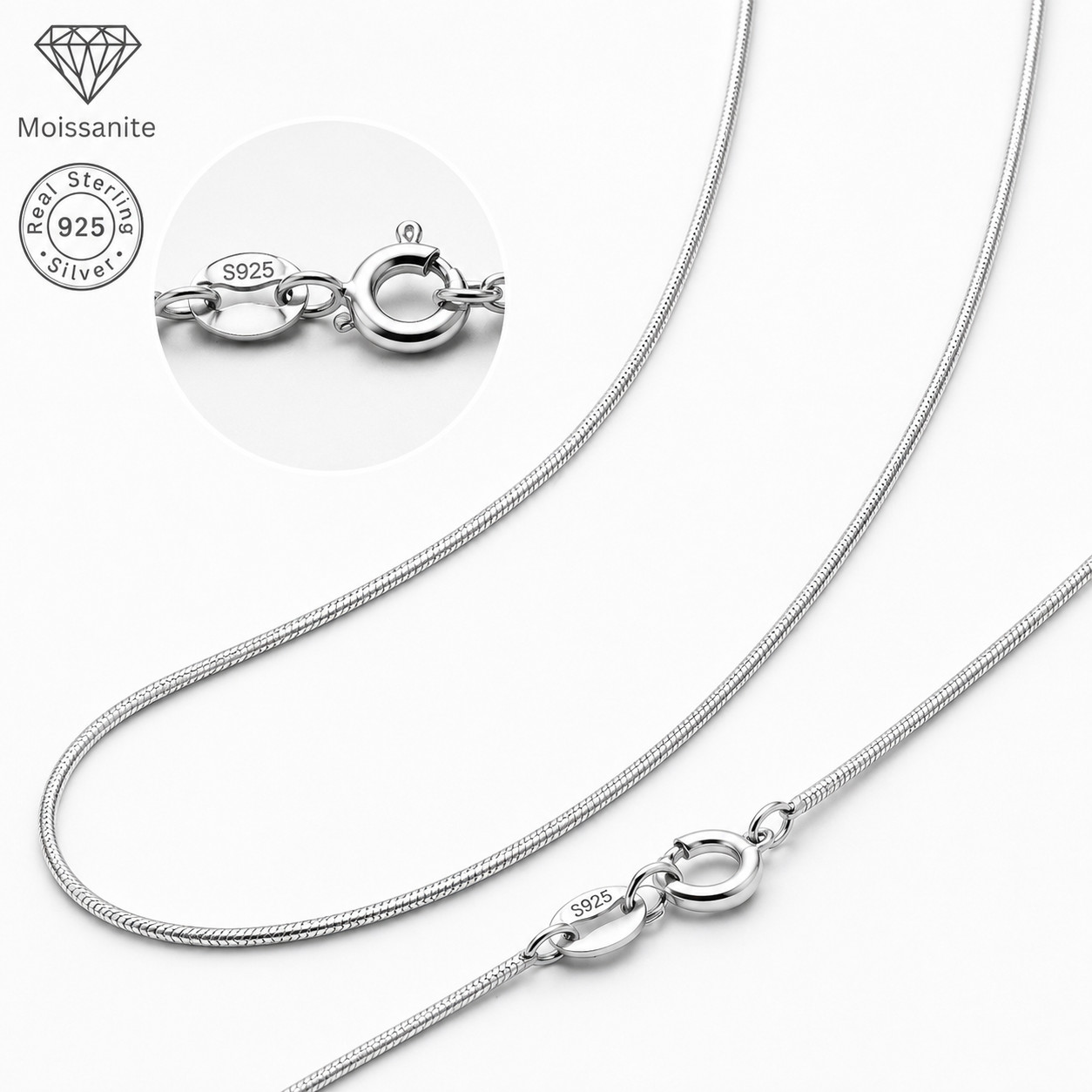 Real 925 Sterling Silver Italian Tarnish-Resist/Nickle-FREE Snake Chain Necklace