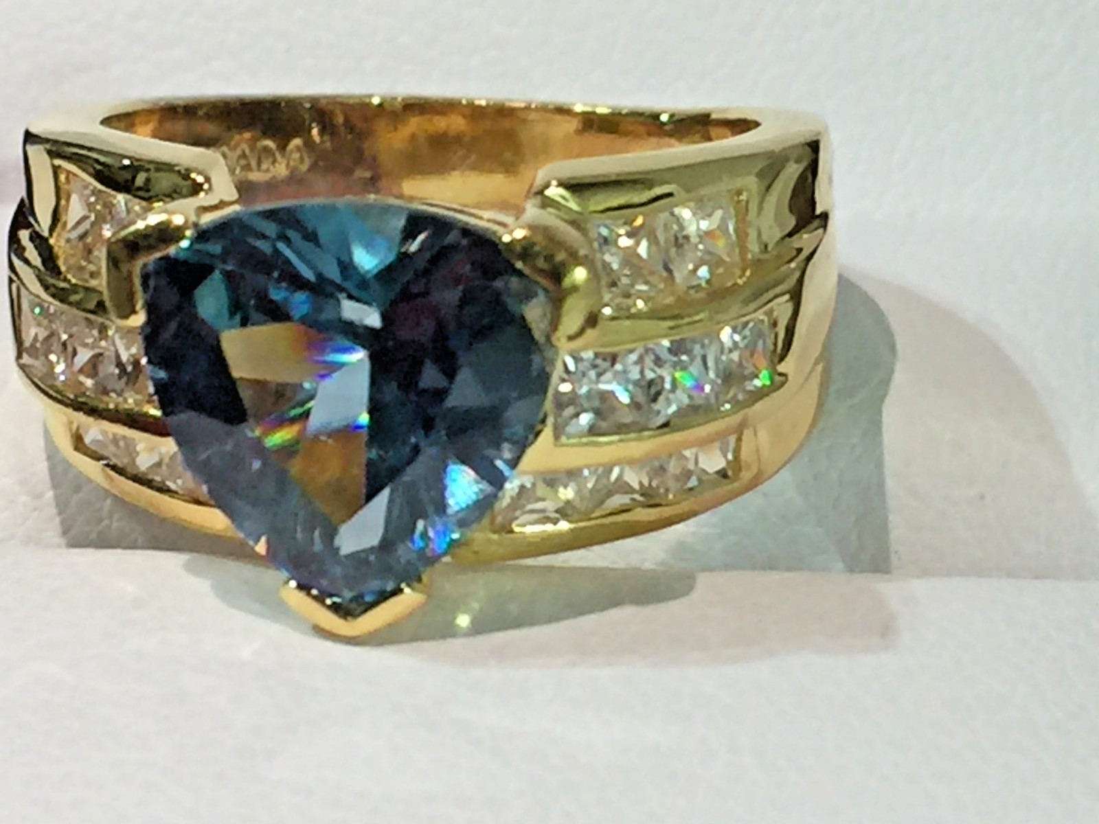 Vtg 925 Sterling Silver Gold Plated Aquamarine/Topaz Ring W/ CZ Canada Size 9!