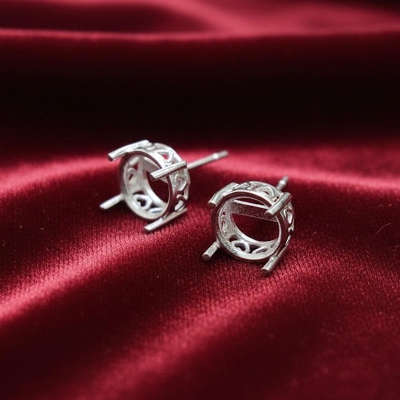 925 Sterling Silver Round Shape Studs Earrings-Open Back, Blank Push Back Studs