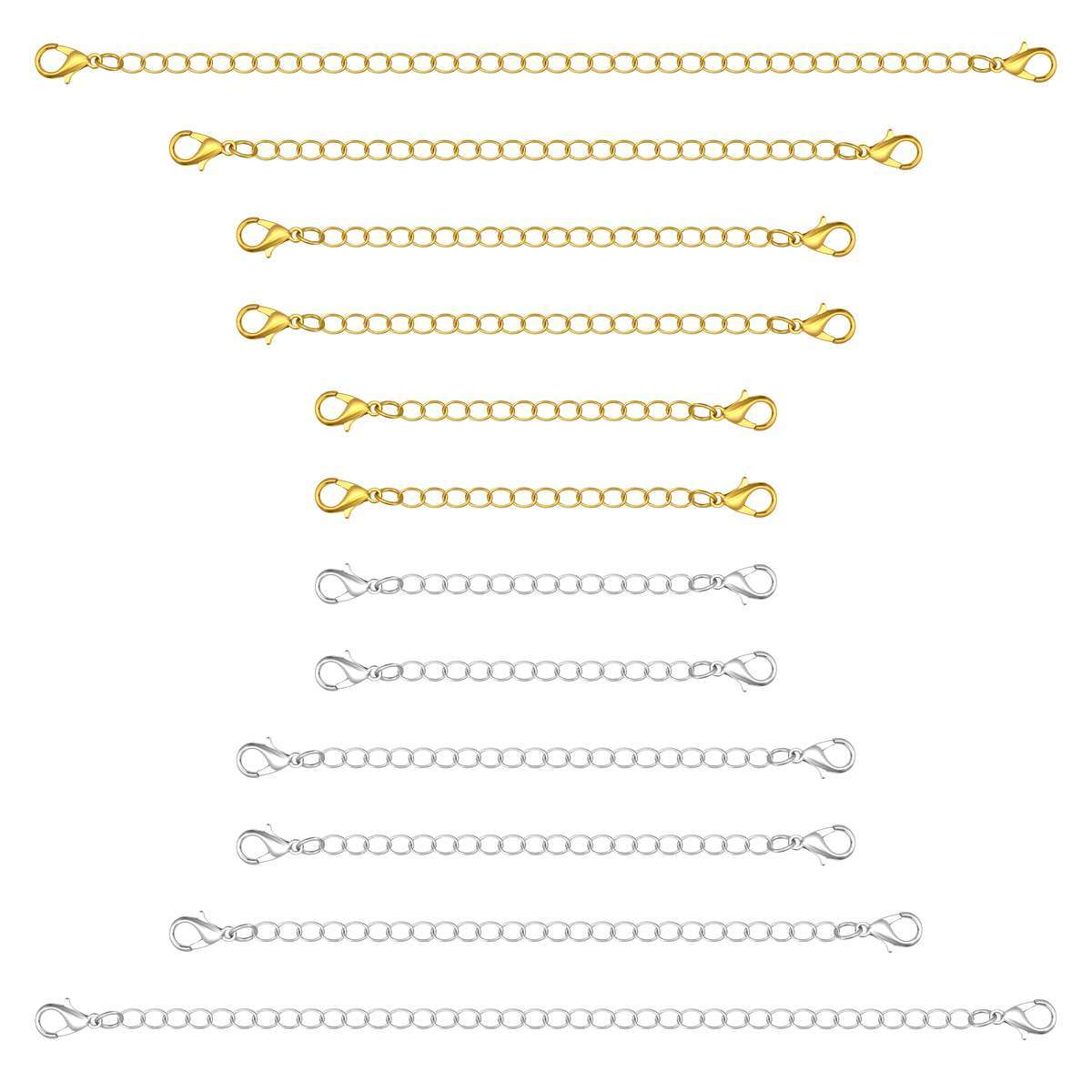 12 Pcs Extender Safety Chain Extender Necklace Bracelet Lobster Lock 2″ 3″ 4″ 6″