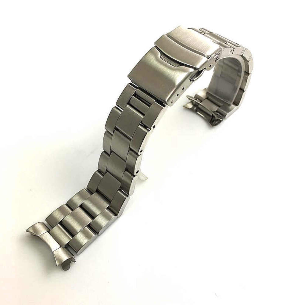 Curved End Metal Stainless Steel Oyster Style Replacement Watch Band #7015
