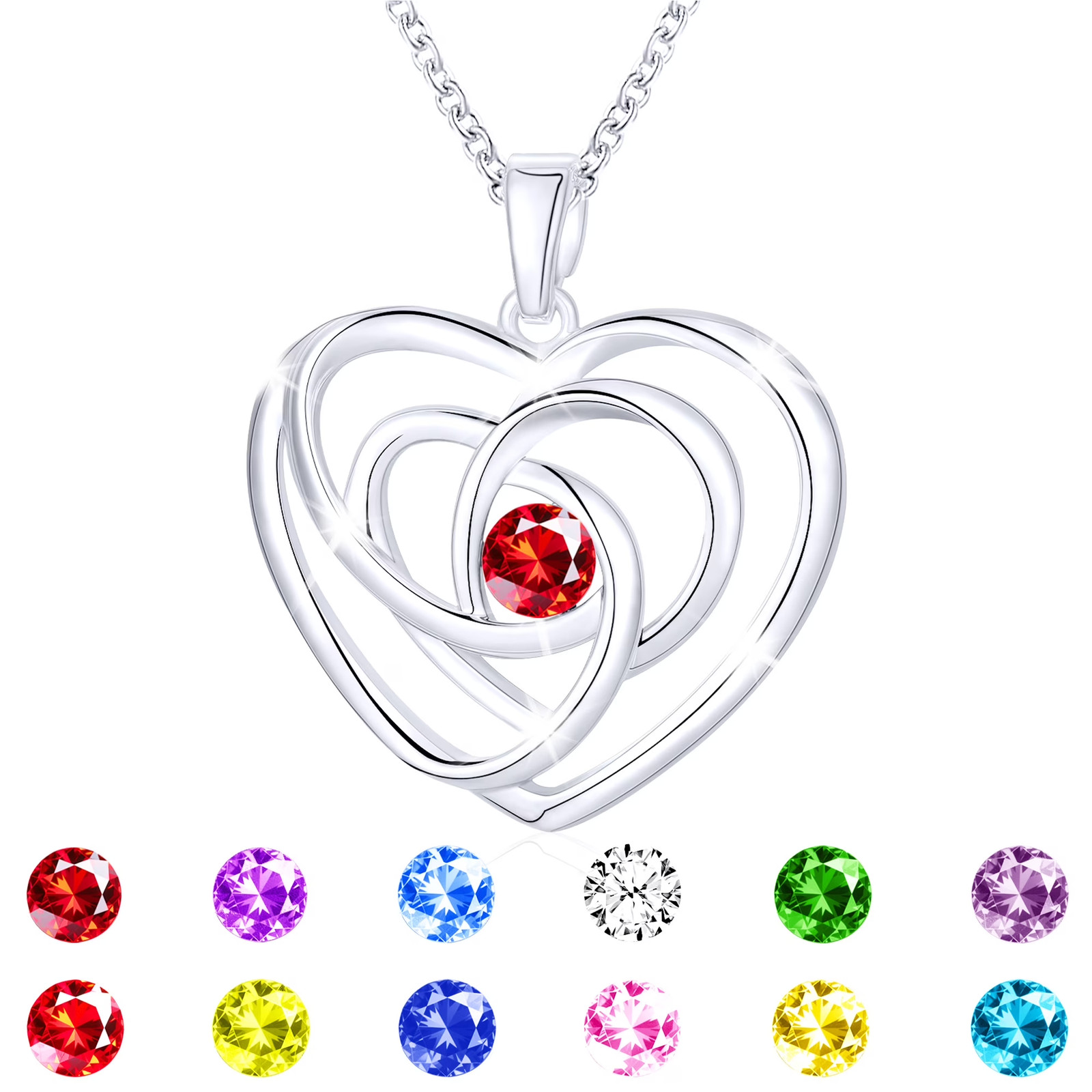 S925 Sterling Silver Plated Love Heart Necklaces for Women Girls CZ November Bir