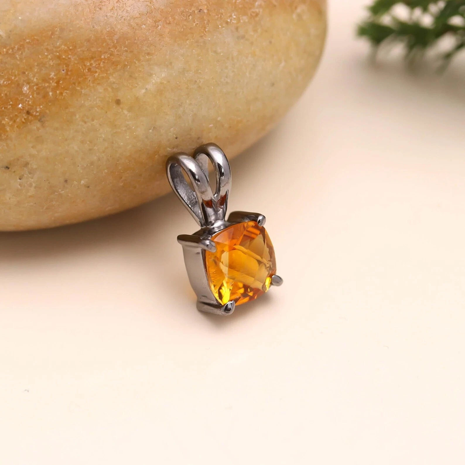 Natural Citrine Sterling Silver Pendant Natural 15 CT Certified Loose Gemstone
