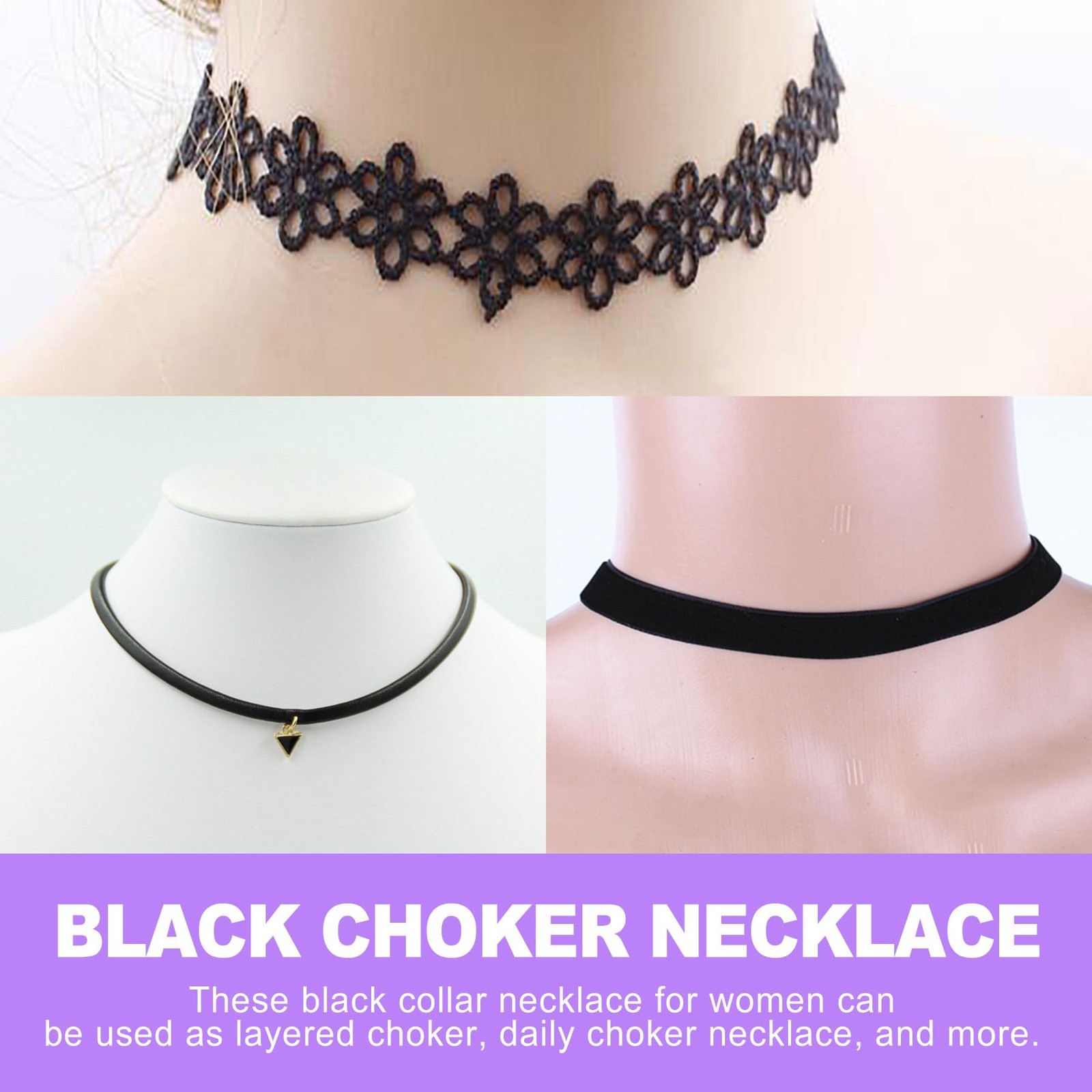 6 Pcs Black Lace Choker Set for Women Girls Goth Gothic Punk Jewelry Velvet Tatt