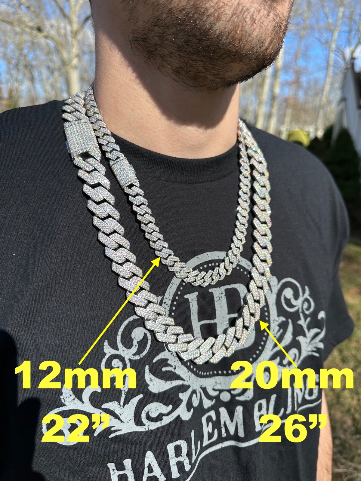 MOISSANITE Real Miami Cuban Link Prong Chain Iced Hip Hop 925 Silver Necklace
