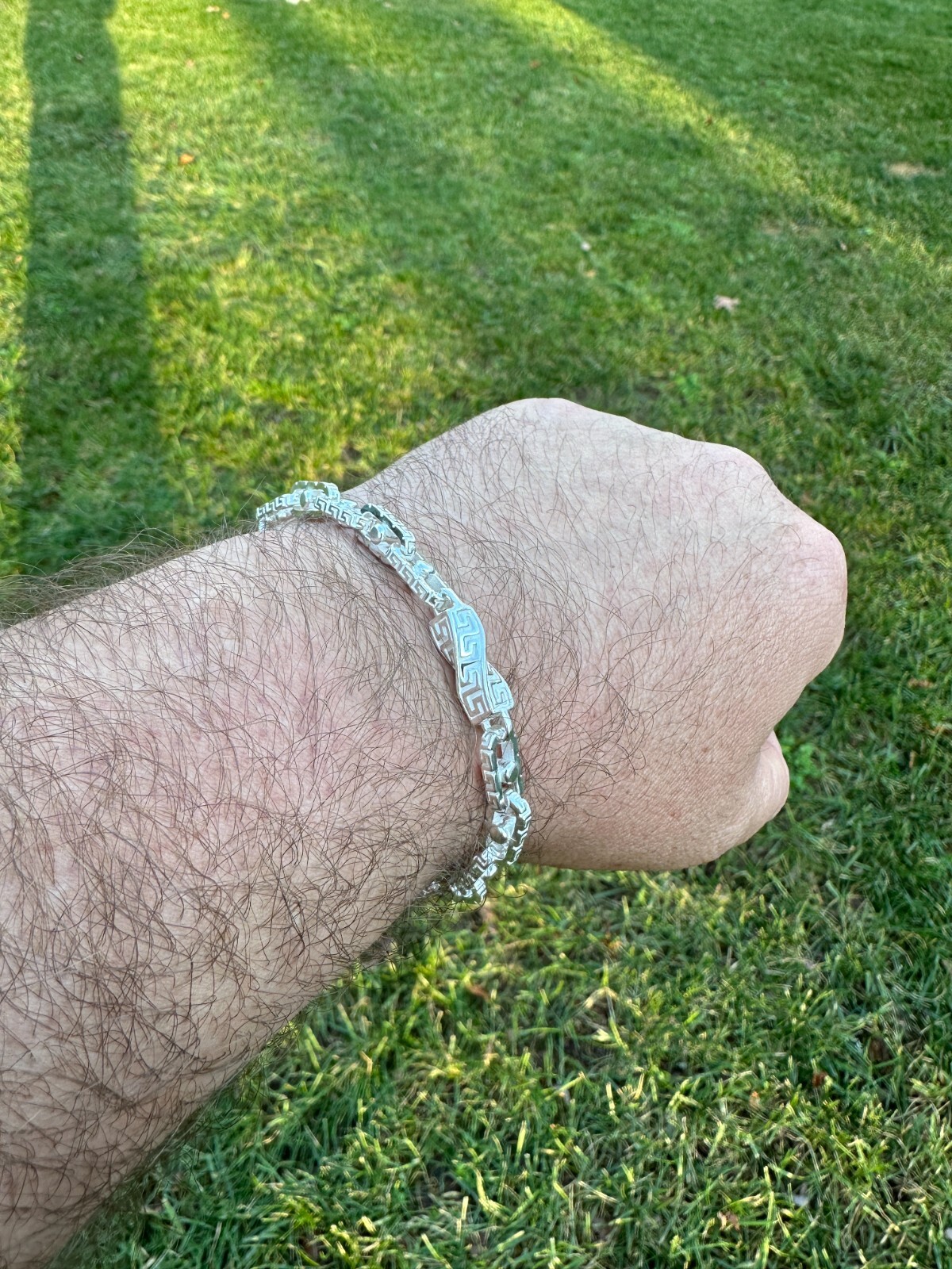 Real 7mm 925 Sterling Silver Custom Greek Key Hermes Rolo Link Chain Bracelet