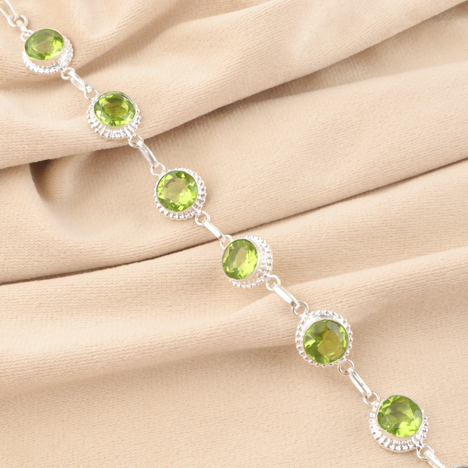 Womens day Deal Oval Cut Peridot Gemstone 925 Silver Chain Handcrafted Bracelet