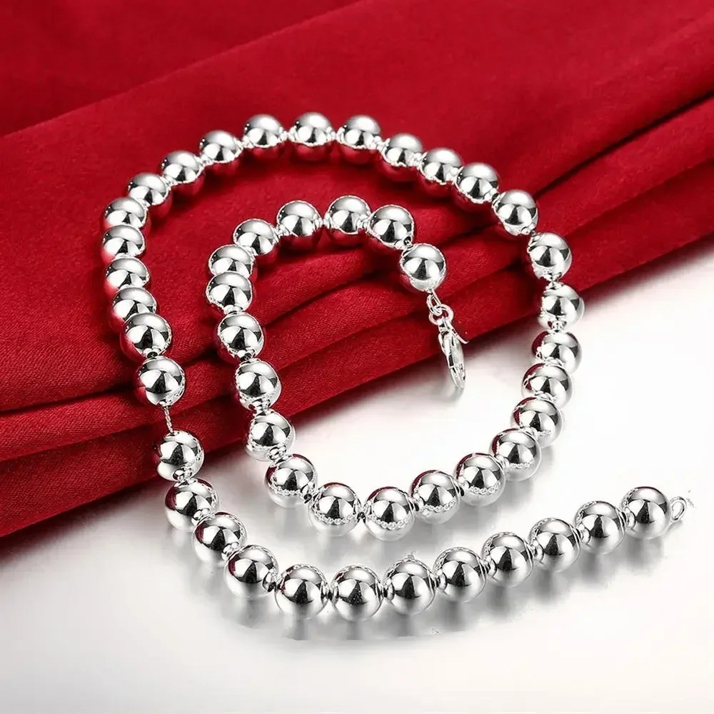 Women’s 925 Sterling Silver 10mm Hollow Balls Beads Chain Necklace
