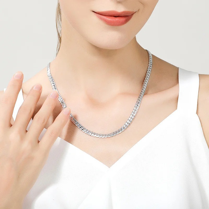 925 Sterling Silver 6mm Side Chain 16/18/20/22/24 Inch Necklace For Women Man