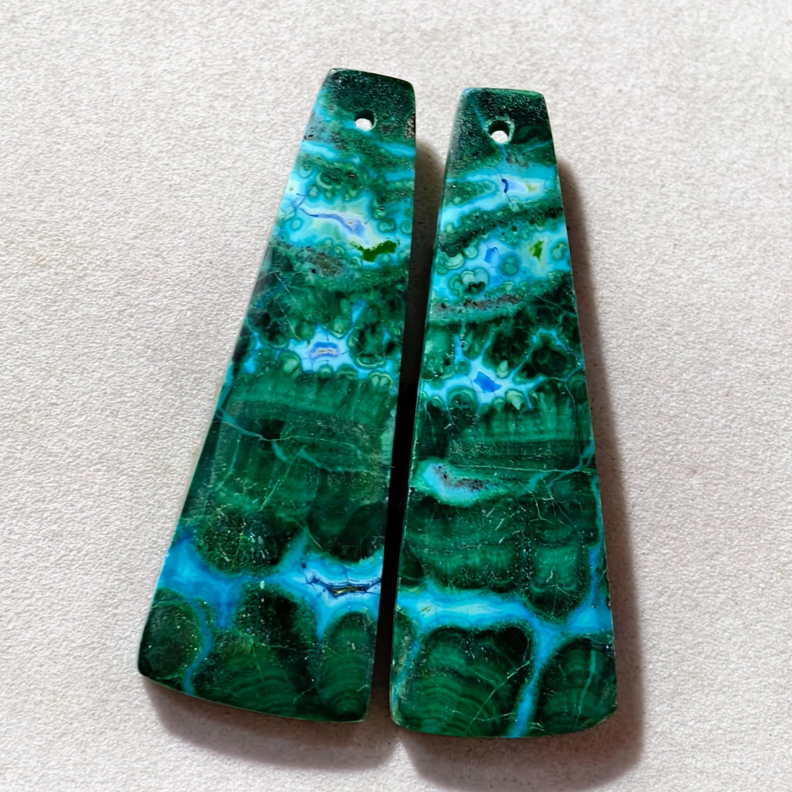 52 Cts Natural Chrysocolla Malachite Drilled Pair Cabochon Gemstone 40 X 14.9 MM