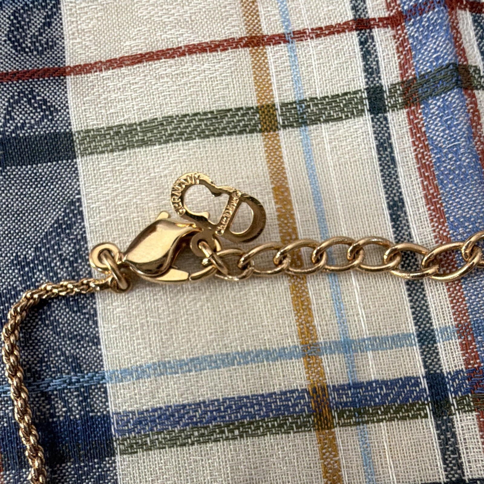 Dior Signed Gold Tone Rope Chain Oval Pendant Pavé Clear Crystal Necklace