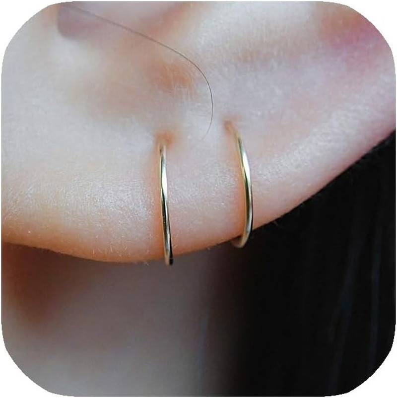 Small Gold or Sterling Silver Huggie Hoop Earrings for Women Cartilage Nose Heli