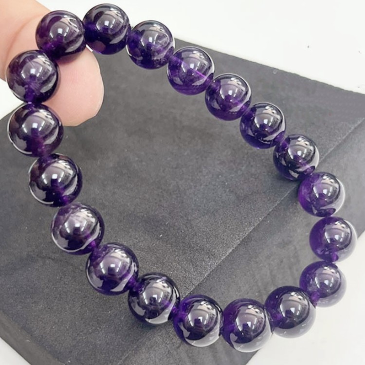 Smooth Round Beads 8mm Purple Crystal Cluster Fashion Elastic Cord Bracelet