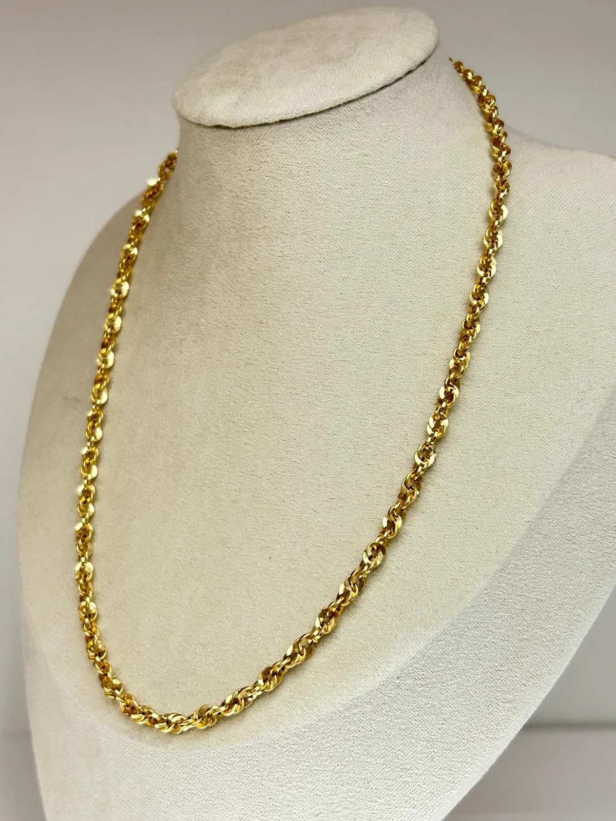 Japanese K18 Polished Double Twist Chain Necklace Solid 18K Gold Collar Necklace