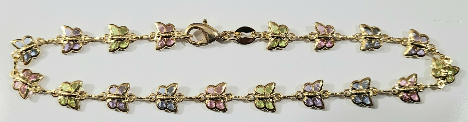 Butterfly Ankle Bracelet 9.75 inches Long Gold Filled Multi-Color Stones # 30