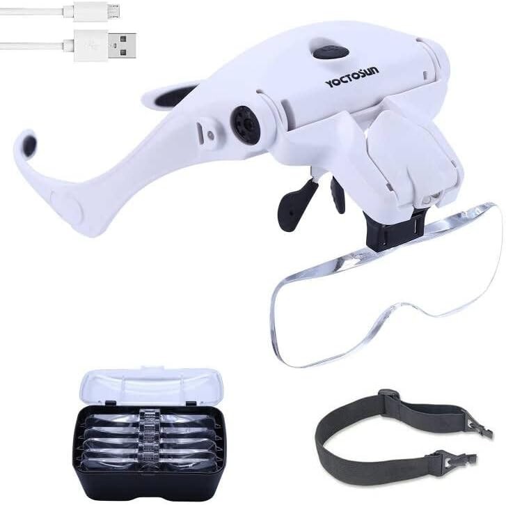 Headband Magnifier with Light Jeweler Magnifying Glass Loupe Visor NEW