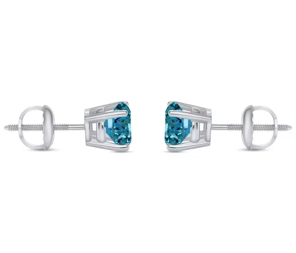 2Ct Round Cut Lab-Created Blue Diamond Women Stud Earring 14K White Gold Plated
