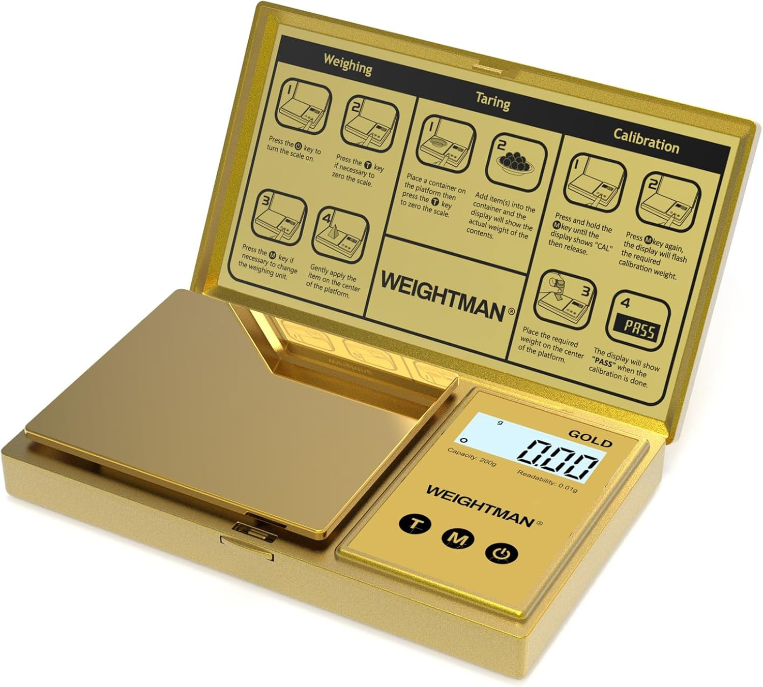 Digital Scale Gram, 200G/0.01G Pocket Scale Gold Titanium Plating, LCD Backlit D