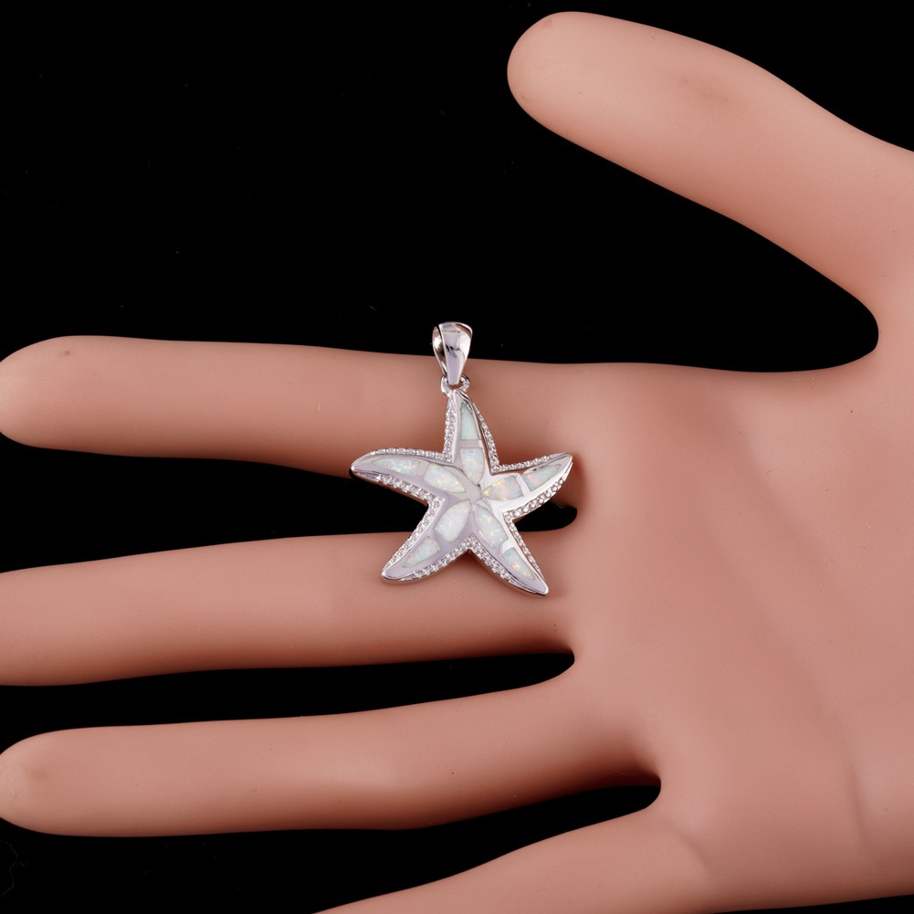Starfish White Fire Opal Silver Jewelry Necklace Pendant