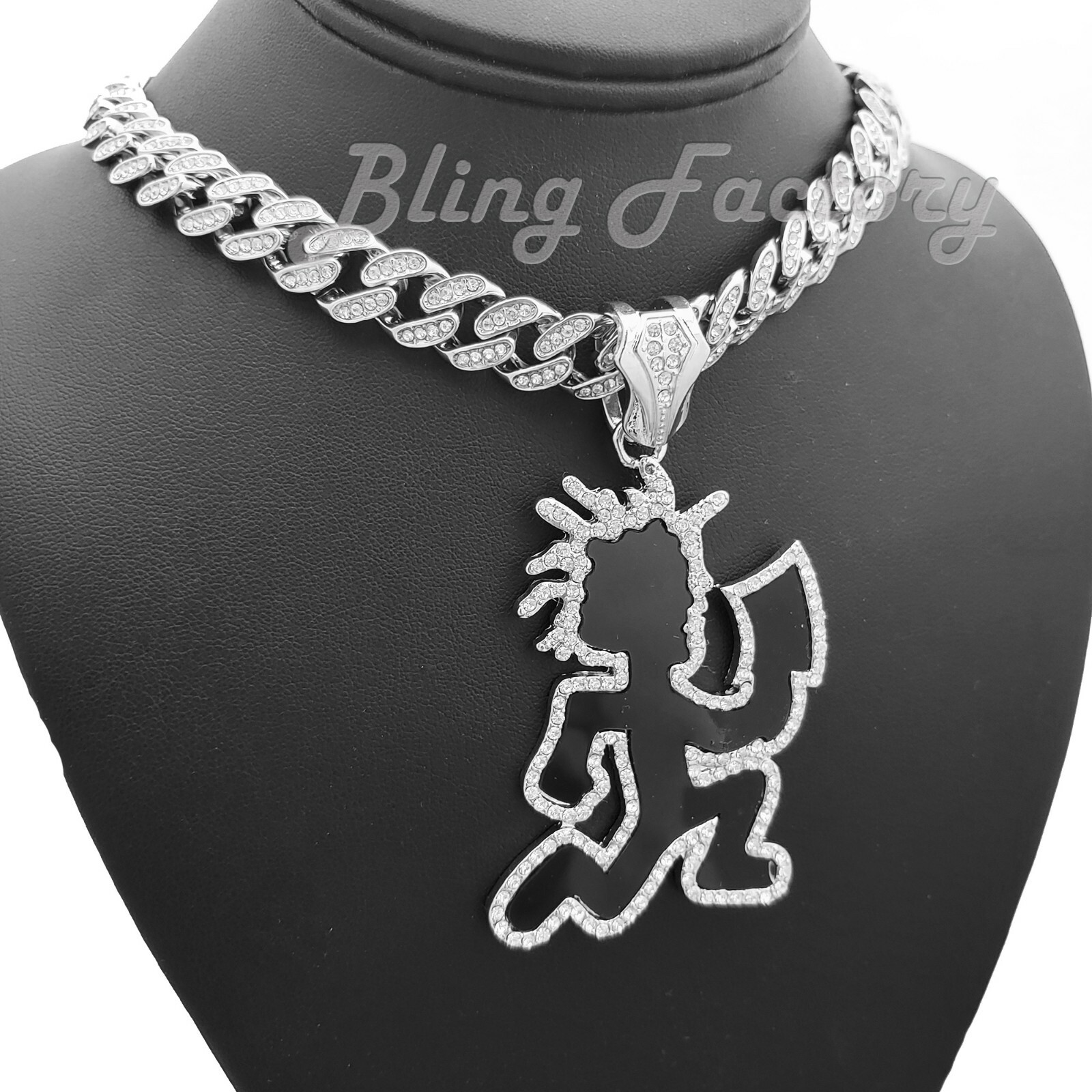 Silver Plated HATCHET MAN RUNNER Pendant & 16″ 18″ 20″ Iced Cuban Chain Necklace