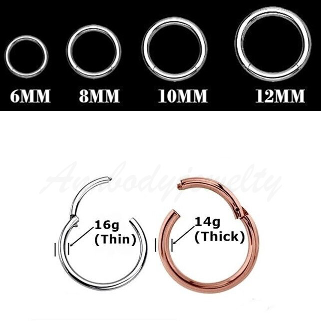 20G 18G 16G 14G Steel HINGED Segment Nose Ring Septum Clicker Daith Hoop