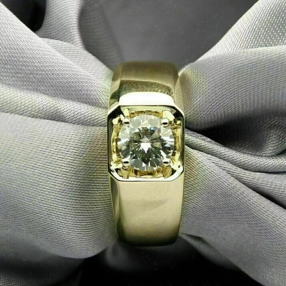 2Ct Round Cut Lab Created Diamond Solitaire Men’s Ring 14K Yellow Gold Plated