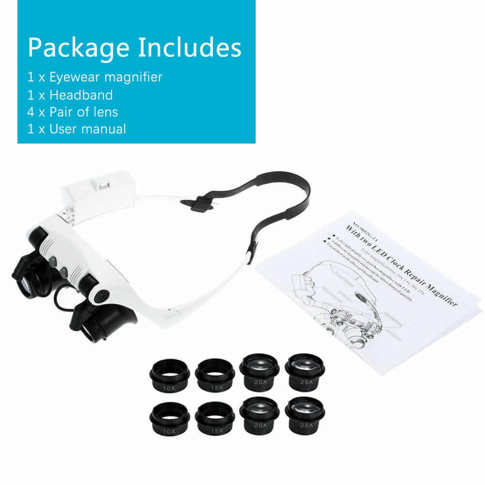 Magnifying Glass LED Light Lamp Visor Head Loupe Jeweler Headband Magnifier
