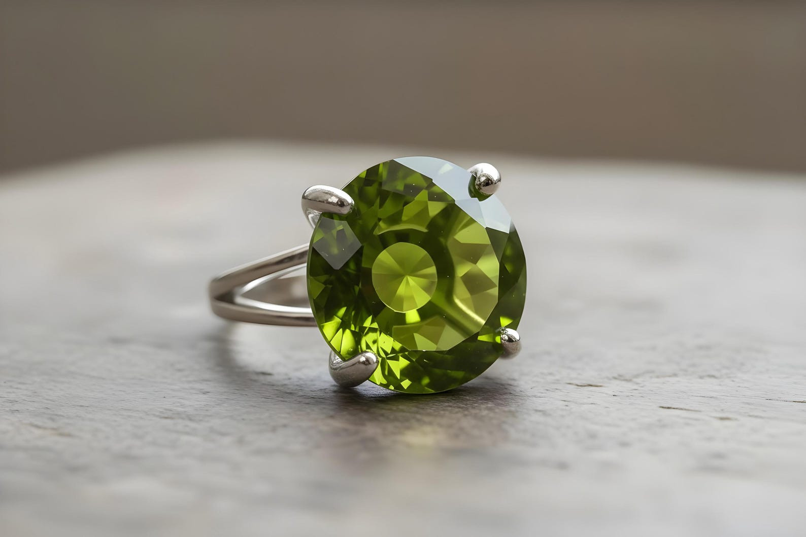 Natural Certified Green Peridot Ring 925 Sterling Silver 9 Ct Round Gemstone