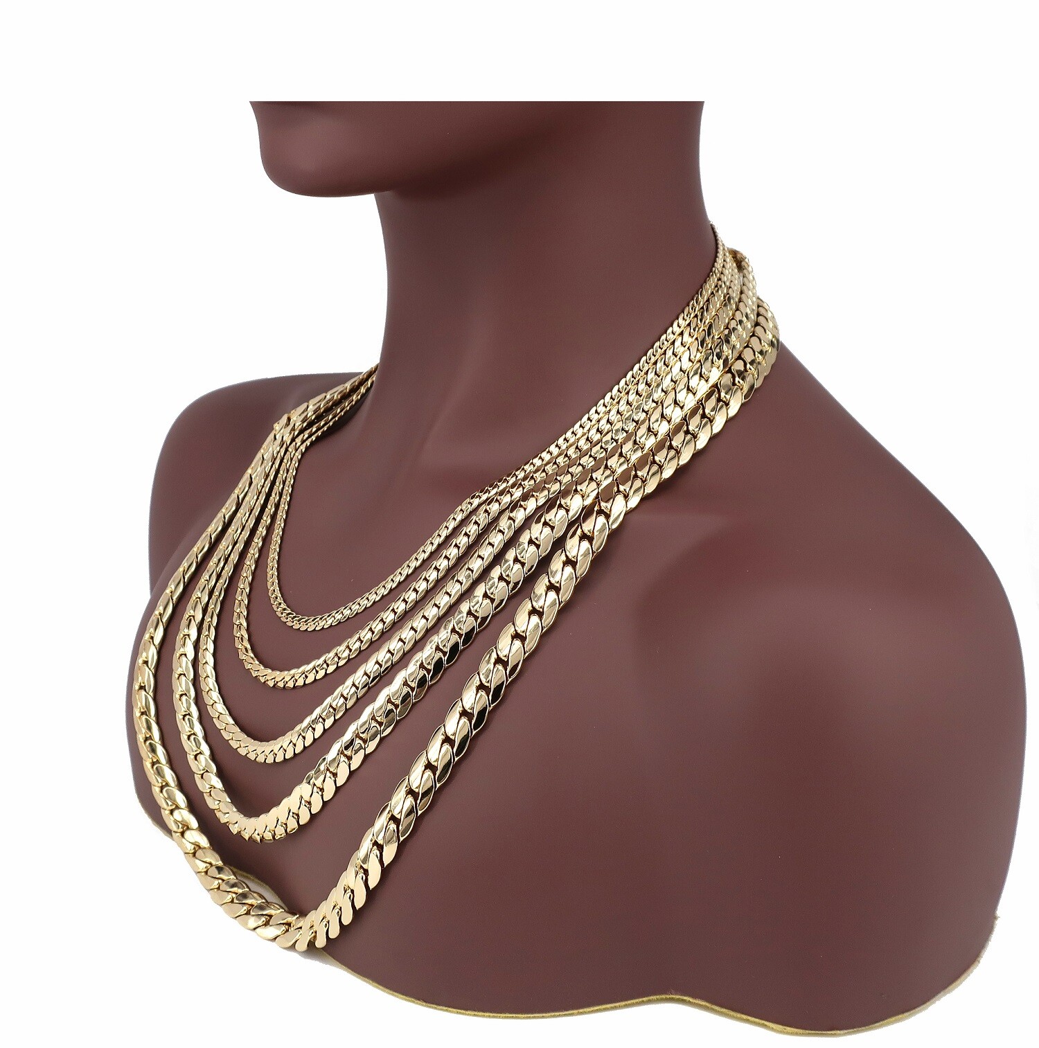 Mens Miami Cuban link Chain Necklace Bracelet 5mm to 12mm Yellow 14k Gold Plated