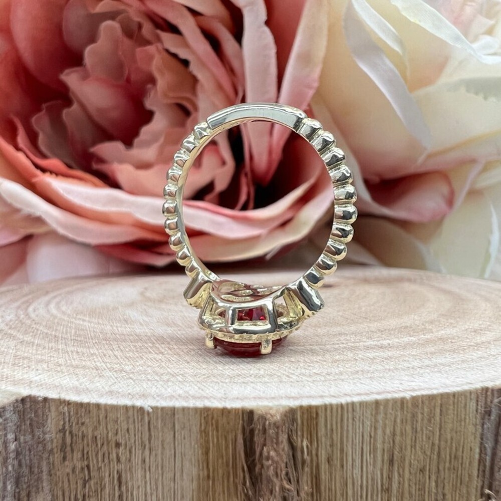 14K Yellow Gold Wedding Ring Lab Created 3.50 Ct Diamond Women Ruby Oval Red