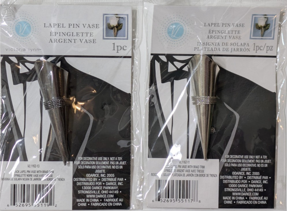 Victoria Lynn Brand Sealed Lapel Vase Pin with Braid Trim Silver Color, NEW