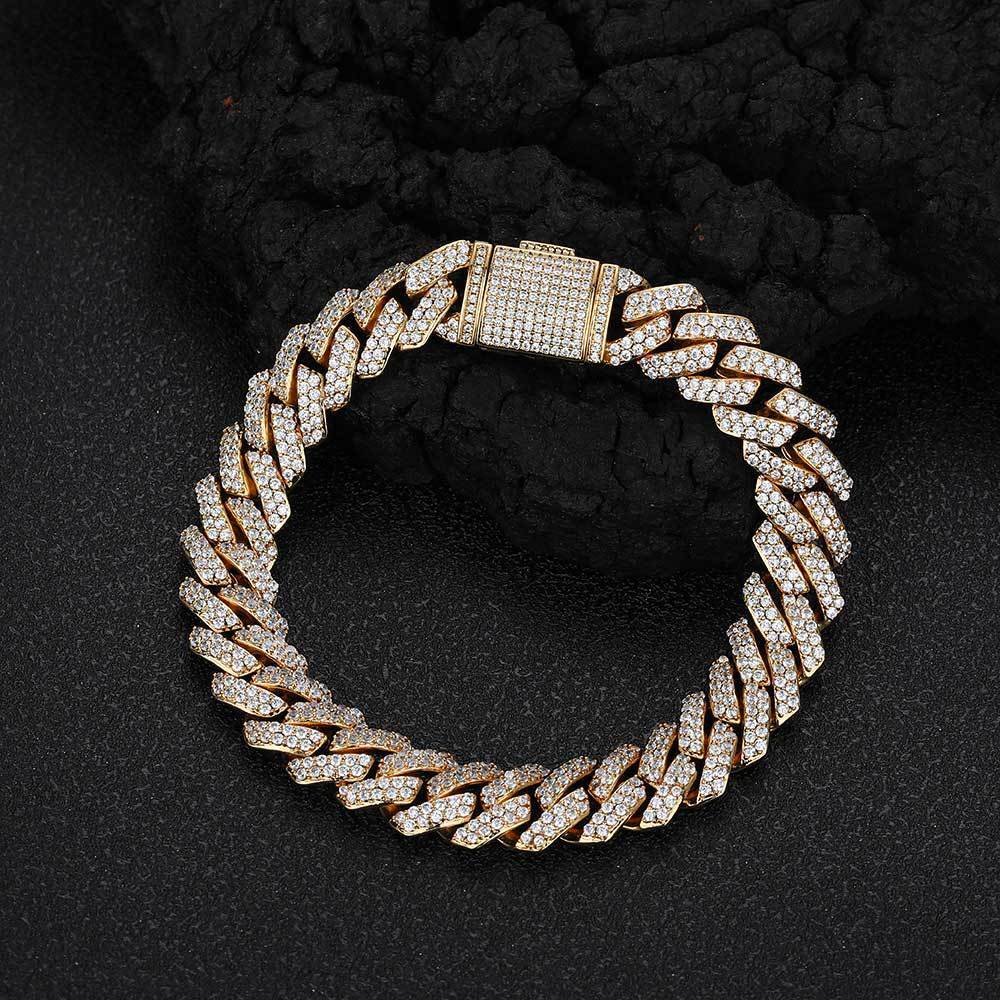 Gold Plated Stainless Steel 10MM Iced Out Miami Cuban Link Chain Bracelet White